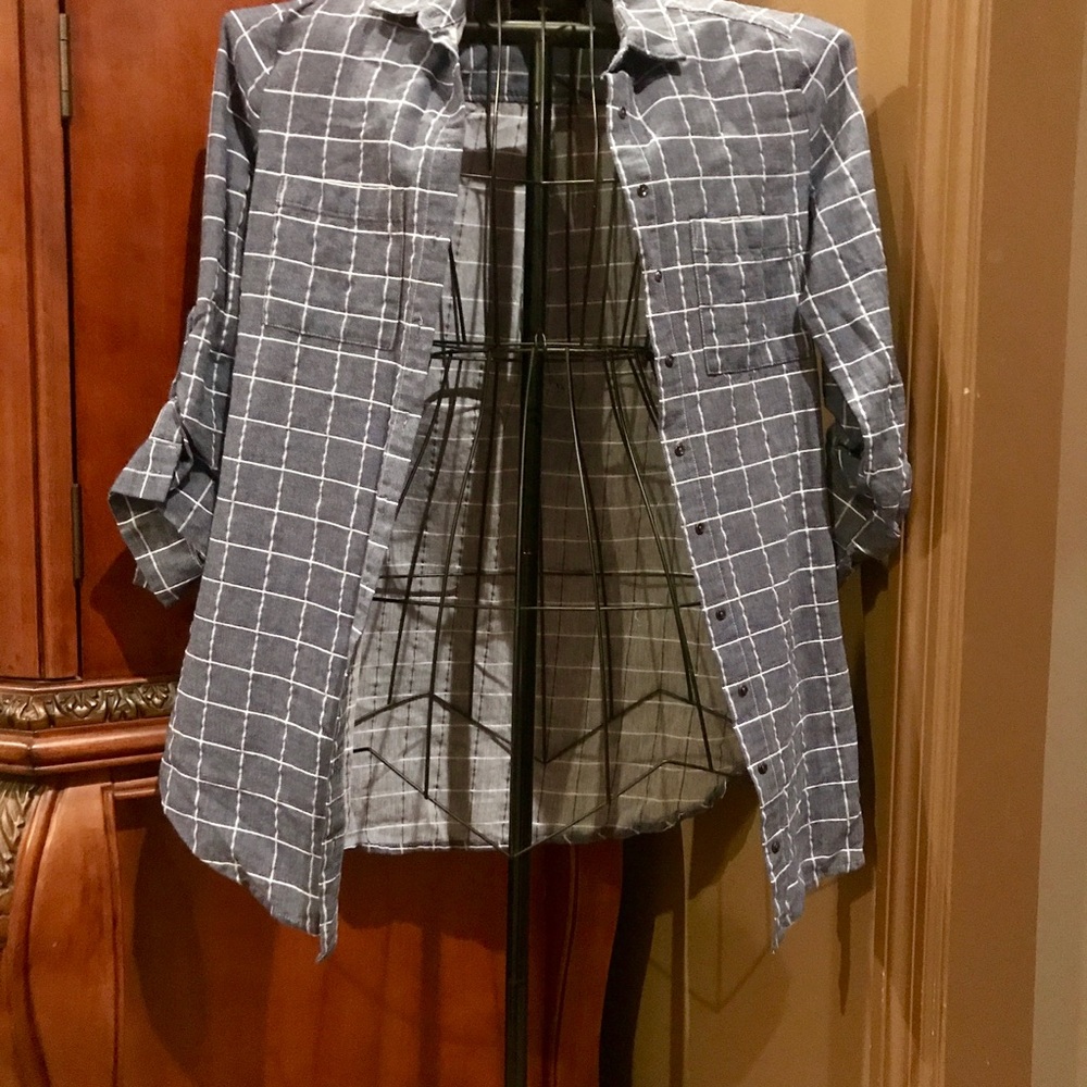 Soft blue jean look checked shirt